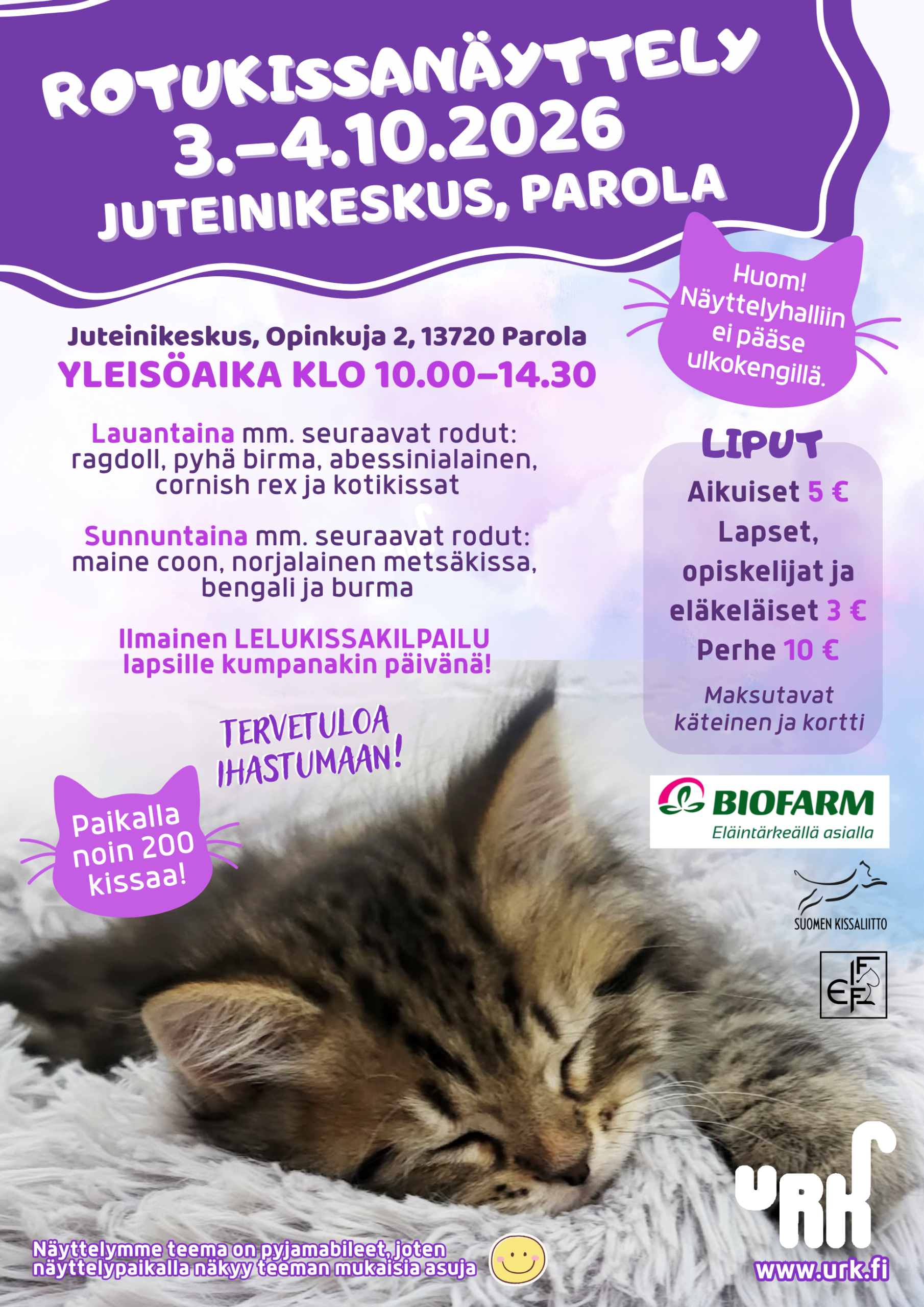 Rotukissanäyttely 3.–4.10.2026 Juteinikeskuksessa Parolassa